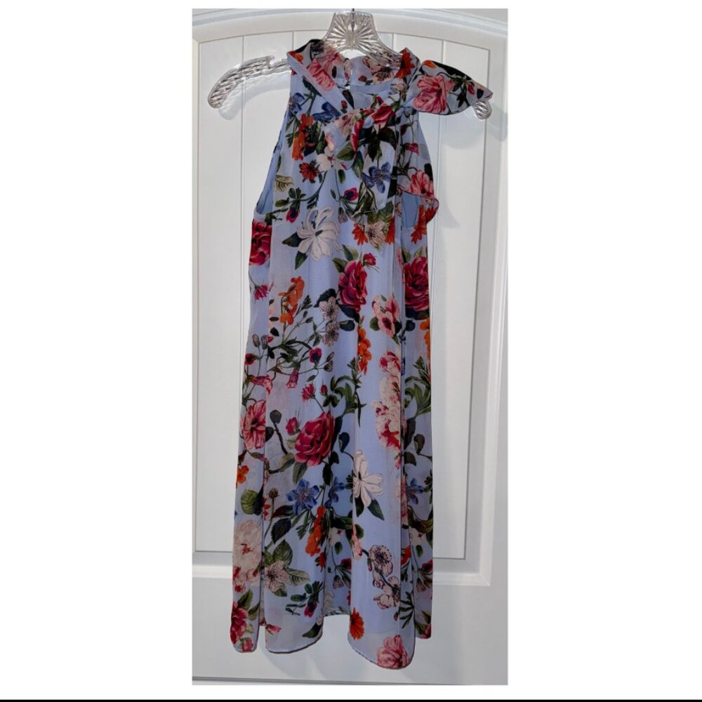 Vince Camuto soft blue floral dress with jewel neckline and bow accent - Size 2